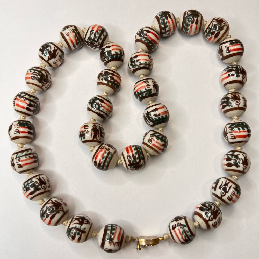 Large Chinese hand painted porcelain bead necklace